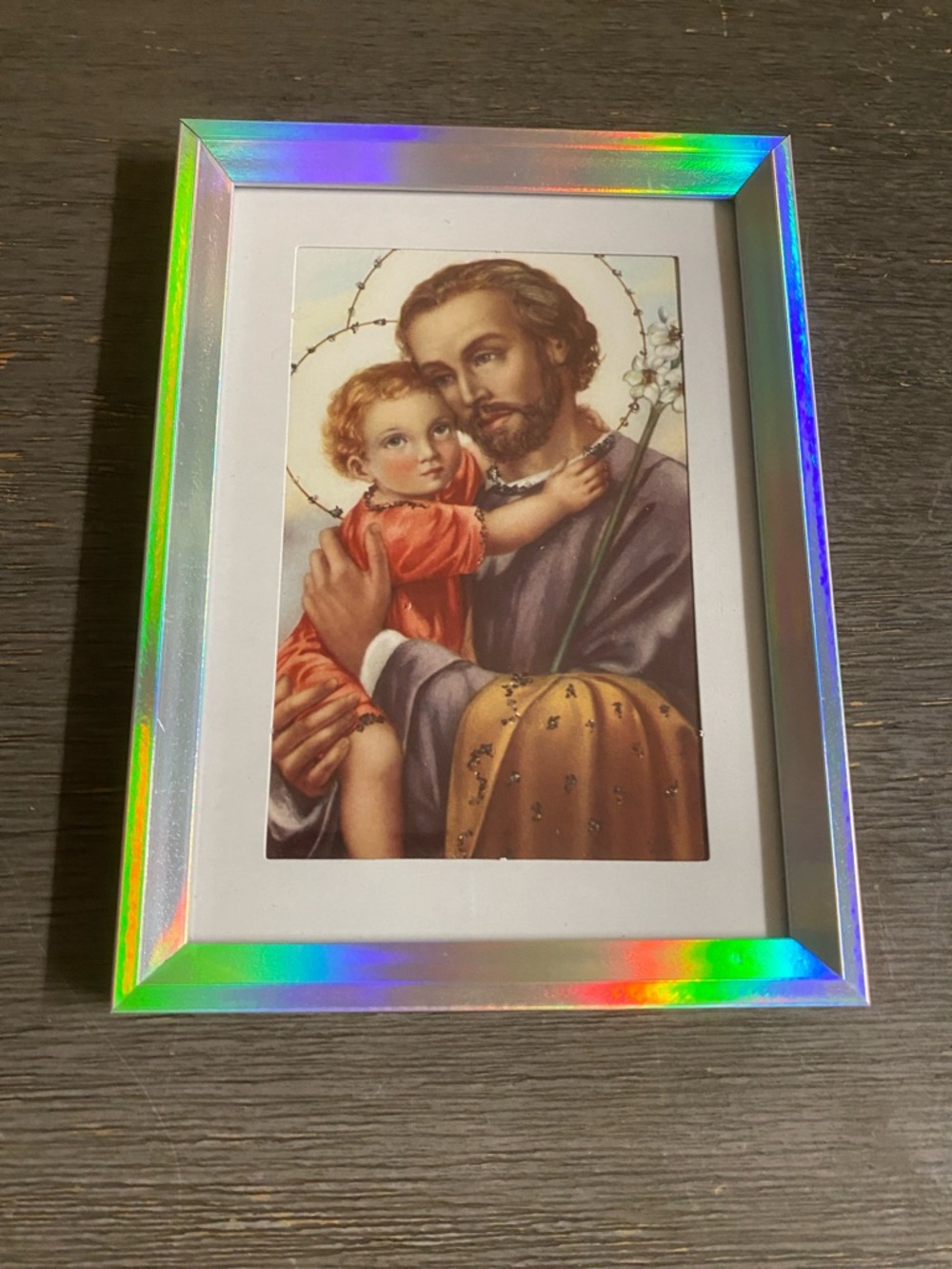 Holographic Iridescent Picture Frame with Religious Print